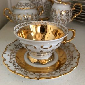 antique gold complete demitasse tea set